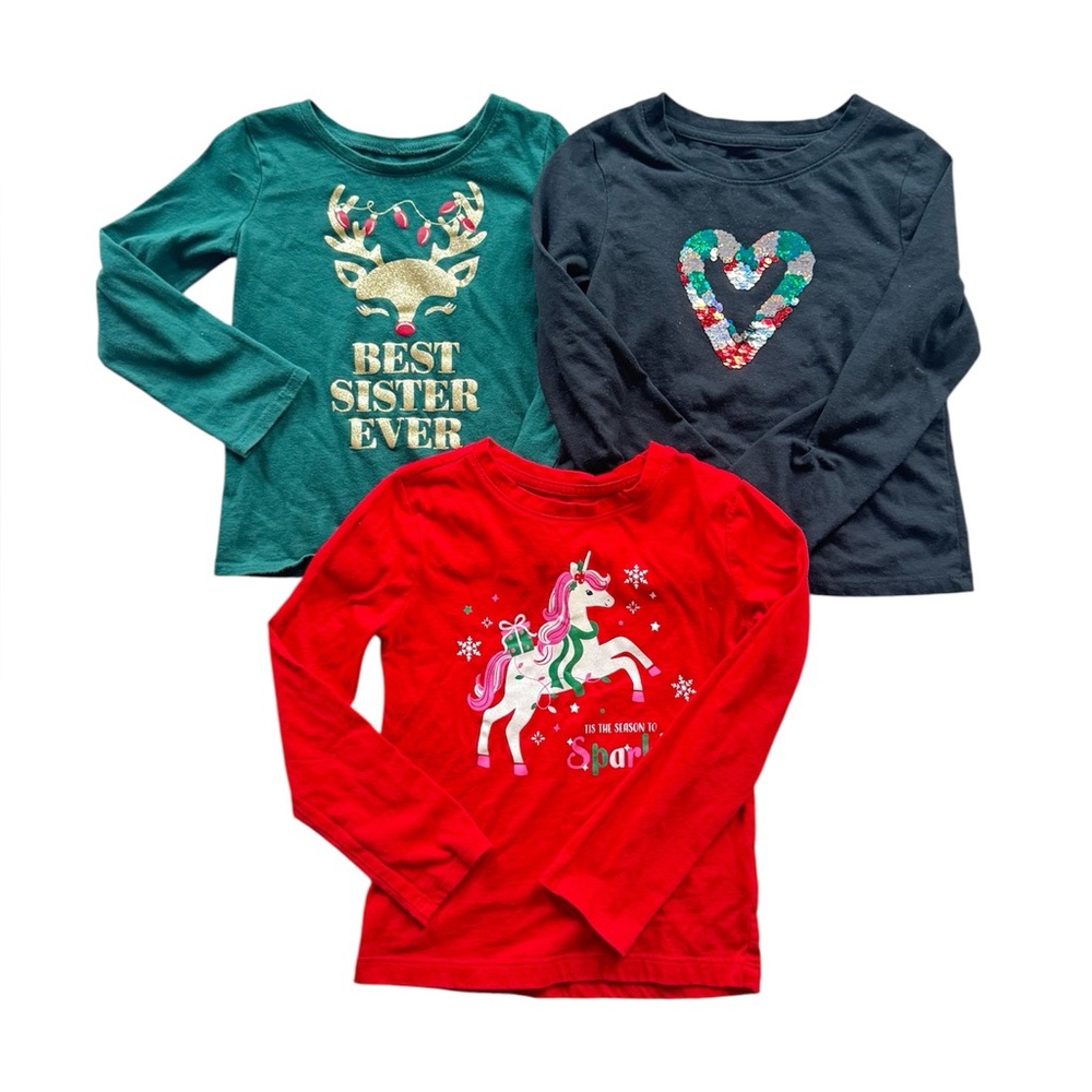 Girls Long Sleeve Shirt Bundle Festive holiday graphic Christmas tops size 4/5